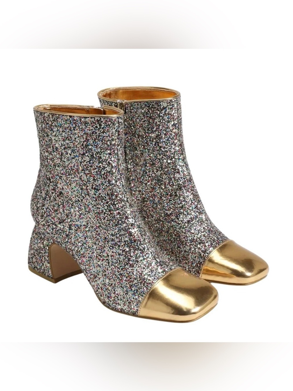Metallic Gold Cap-Toe Glitter Ankle Boots